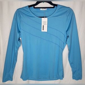 NEW Amazon CooRun Long Sleeve Blue Athletic Top Small Crewneck Workout Yoga NWT